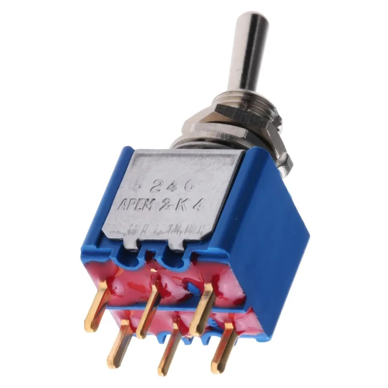 APEM Toggle Switch PCB Mount On-On DPST 24 V DC 250 V AC Nickel Plated Brass Actuator 5246CDB