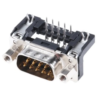 HARTING 9 Way Right Angle 2.74 mm Pitch Through Hole D-Sub Connector with 4 to 40 UNC Screw Lock Male 09651626813