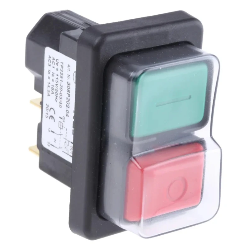 APEM 3000 Series Push Button Switch Momentary DPDT 22.1 mm Cutout Red Green LED IP65 230 V dc 115 V ac 306P202.04