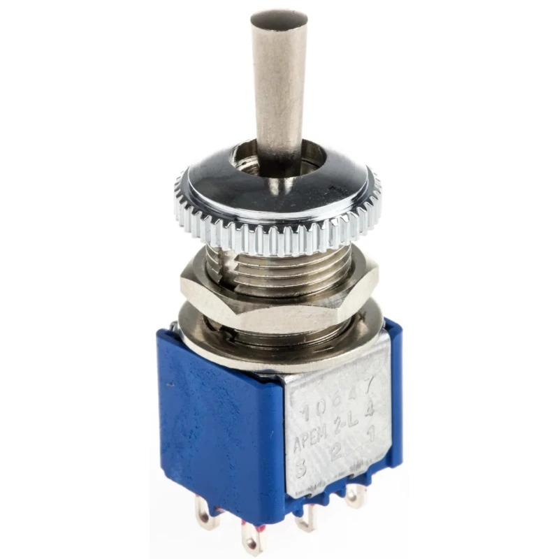 APEM Toggle Switch Panel Mount On-Off-On DPDT 3A 24V DC 250V AC Brass Actuator 106472103