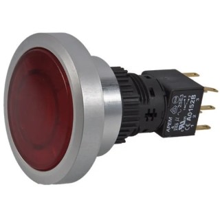 APEM A9 Series Illuminated Push Button Switch Momentary Panel Mount 30 mm Cutout DPDT Red LED IP65 12 V dc A9PFA1Y2BK1