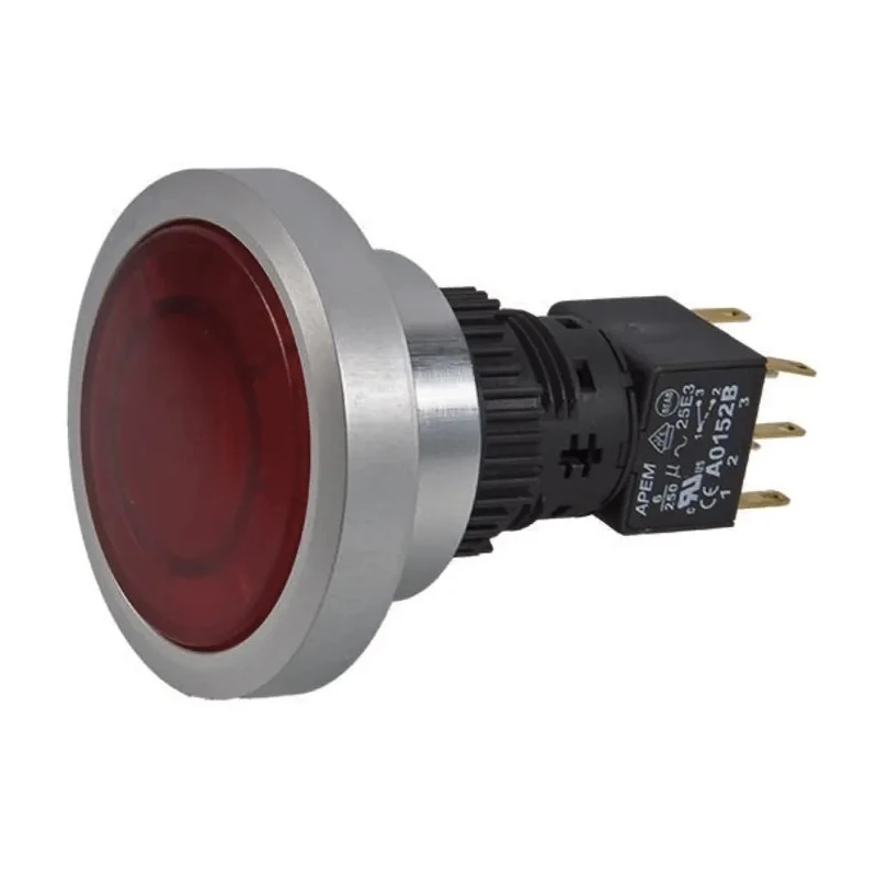 APEM A9 Series Illuminated Push Button Switch Momentary Panel Mount 30 mm Cutout DPDT Red LED IP65 12 V dc A9PFA1Y2BK1
