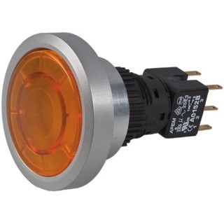 APEM Illuminated Push Button Switch Momentary Panel Mount 30 mm Cutout DPDT Amber LED IP65 250V ac A9PFA1Y2DK3