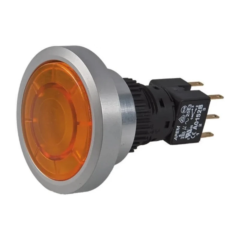 APEM Illuminated Push Button Switch Momentary Panel Mount 30 mm Cutout DPDT Amber LED IP65 250V ac A9PFA1Y2DK3