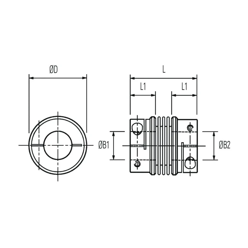 Huco Aluminium Hub Stainless Steel Bellows Flexible Coupler Clamp Style 37.5mm Length 12mm Bore 536.26.2828