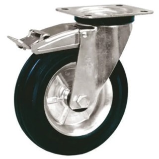 LAG Swivel Castor with 80 kg Load Capacity, 100 mm Rubber Wheel, Galvanised Steel Frame 12258 FR