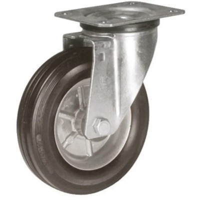 LAG Swivel Castor, 180 kg Capacity, 160 mm Wheel Diameter, Rubber Tyred, Galvanised Steel Frame 12278