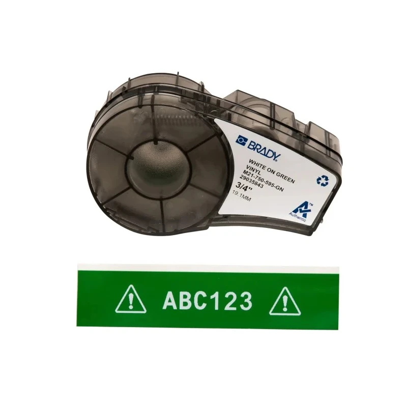 Brady White on Green, White Label Printer Tape, 19.05 mm Width, 6.4 m Length, Permanent Vinyl Adhesive M21-750-595-GN