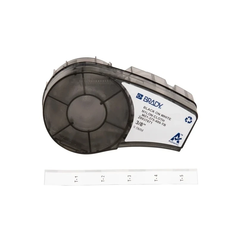 Brady Black on Black White Label Printer Tape 9.53 mm Width 4.88 m Length Nylon Cloth Cartridge M21-375-499-TB
