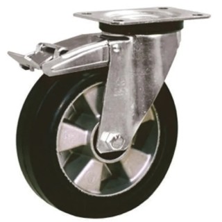 LAG Braked Swivel Castor 200 kg Capacity 125 mm Wheel Diameter Rubber Wheel 16330 FR