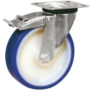 LAG Braked Swivel Castor, 200 kg Load Capacity, 125 mm Polyurethane Wheel, Roller Bearing Hub, Model 36447 FR