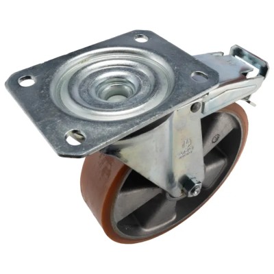 LAG Braked Swivel Castor Plate Mounted 300 kg Load Capacity 200 mm Polyurethane Wheel 26081 FR