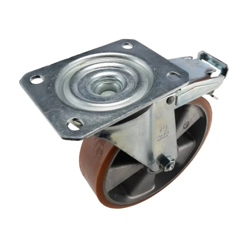 LAG Braked Swivel Castor Plate Mounted 300 kg Load Capacity 200 mm Polyurethane Wheel 26081 FR