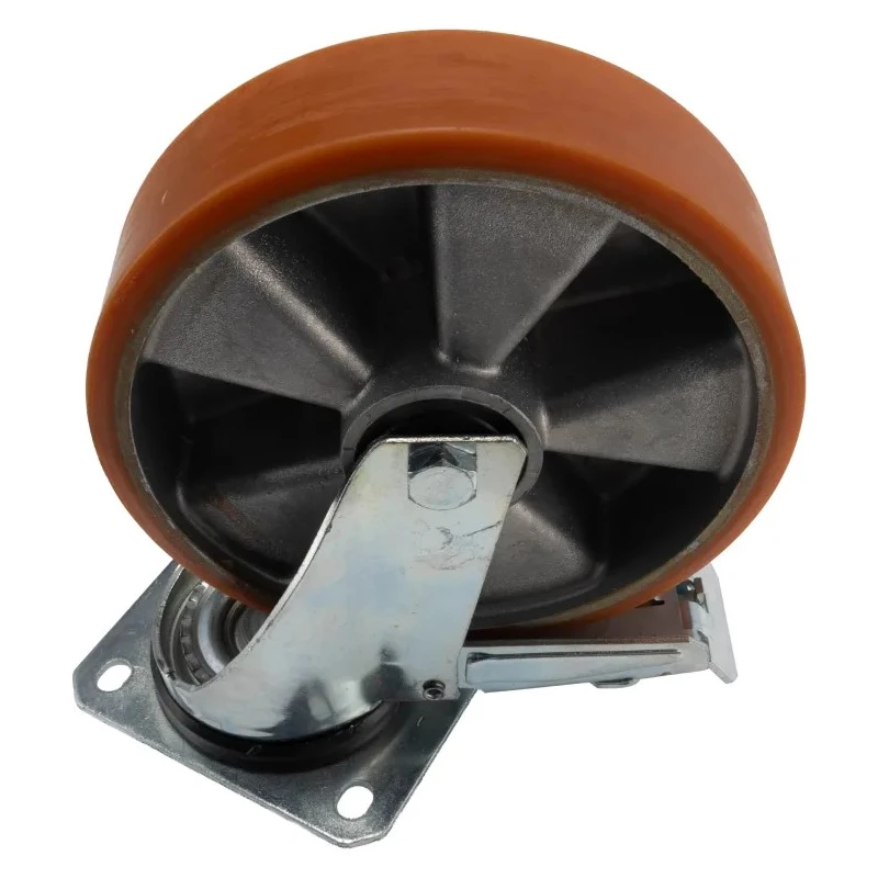 LAG Braked Swivel Castor Plate Mounted 300 kg Load Capacity 200 mm Polyurethane Wheel 26081 FR