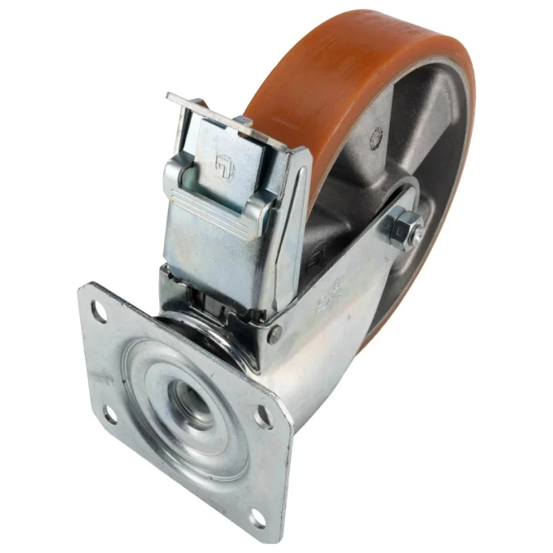 LAG Braked Swivel Castor Plate Mounted 300 kg Load Capacity 200 mm Polyurethane Wheel 26081 FR