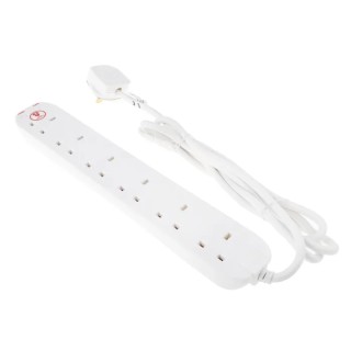 RS PRO 2 m 6 Socket Type G Surge Protected Power Strip Extension Lead 240V 13A 696-3660