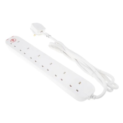 RS PRO 2 m 6 Socket Type G Surge Protected Power Strip Extension Lead 240V 13A 696-3660