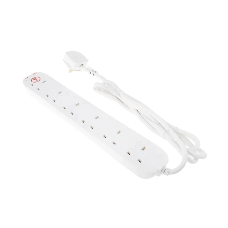 RS PRO 2 m 6 Socket Type G Surge Protected Power Strip Extension Lead 240V 13A 696-3660