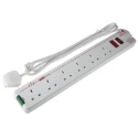 RS PRO 2 m 6 Socket Type G Extension Lead Power Strip with Surge Protection 696-3663