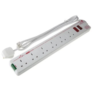 RS PRO 2 m 6 Socket Type G Extension Lead Power Strip with Surge Protection 696-3663