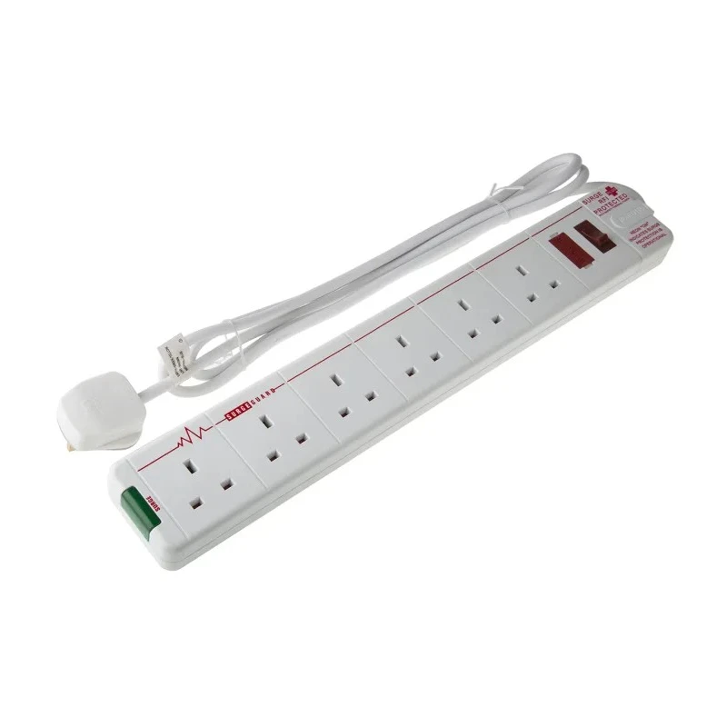 RS PRO 2 m 6 Socket Type G Extension Lead Power Strip with Surge Protection 696-3663