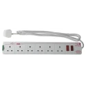 RS PRO 2 m 6 Socket Type G Extension Lead Power Strip with Surge Protection 696-3663