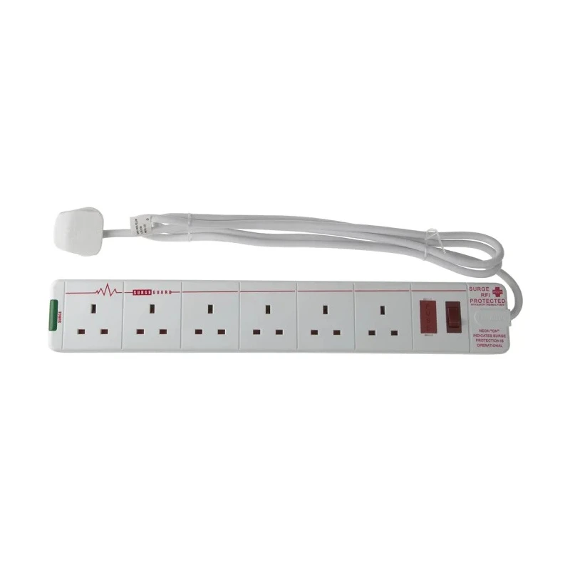 RS PRO 2 m 6 Socket Type G Extension Lead Power Strip with Surge Protection 696-3663