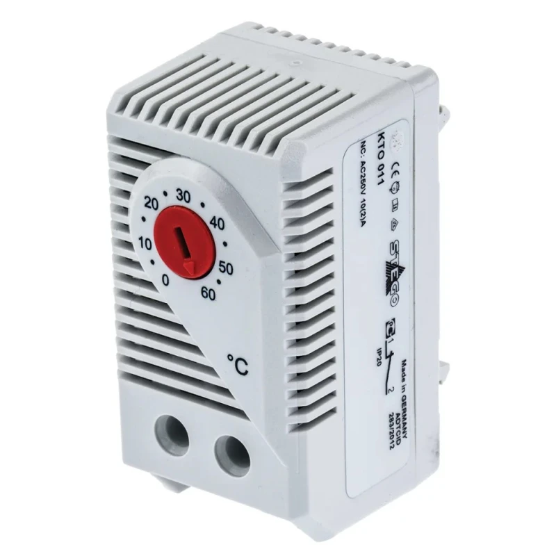 STEGO NC Enclosure Thermostat KTO 011/KTS 011, 15 A, 120V AC, 250V AC, 0 to 60°C Range, 80°C Max Temperature 01140.0-00