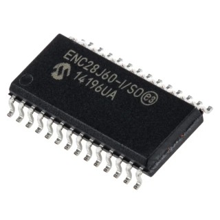 Microchip Ethernet Controller 28-Pin SOIC 3.3V Serial-SPI Full Duplex/Half Duplex ENC28J60-I/SO