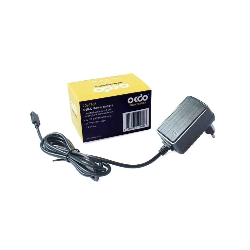 Okdo Raspberry Pi Power Supply USB Type C with EU Plug, 5V 3A 15W, 1.5m Cable FJOS2003012