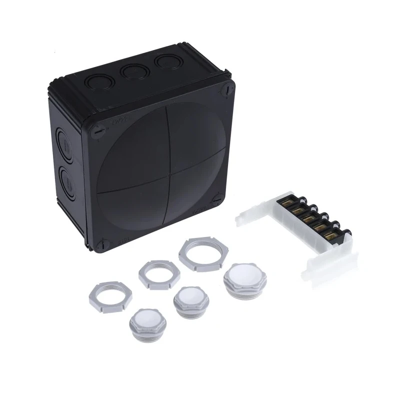 WISKA COMBI Series Black Polypropylene Junction Box, IP66 IP67, 6 Terminals, 140mm x 140mm x 82mm 62215