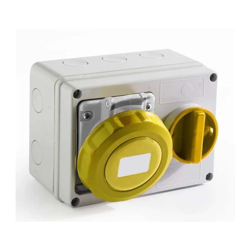 RS PRO Industrial Power Connector 2P+T 16A, 110V, IP67 Rated, Yellow Wall Mount IP67