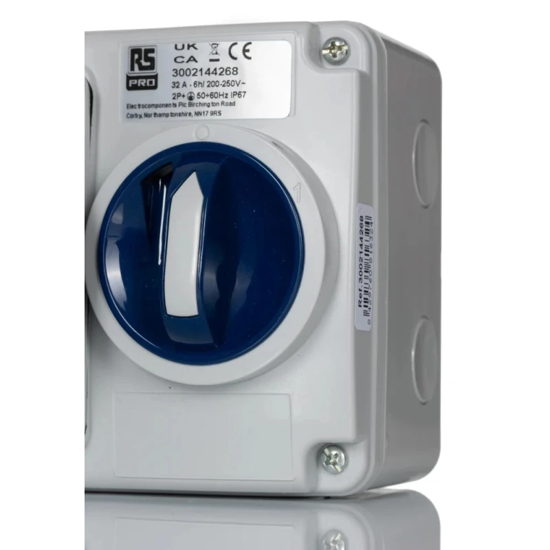 RS PRO Industrial Power Connector 32A 230V IP67 Blue Wall Mount, 2P+T IP67