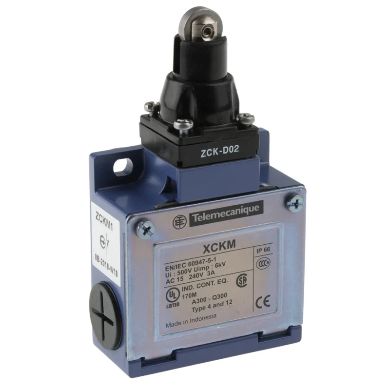 Telemecanique Sensors OsiSense XC Series Roller Plunger Limit Switch 1 NO 1 NC Snap Action Zinc Alloy Housing 240V AC 3A IP66