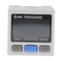 SMC Pressure Sensor Controller PSE304, PNP x 2 Outputs, Digital Display, IP40, 50mA, 12V/24V DC