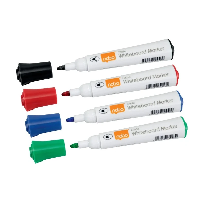 Nobo White Board Marker, Assorted Colours, 3 mm Bullet Tip, Pack of 4 1902096