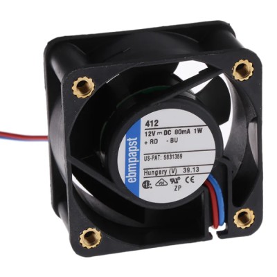 ebm-papst 400 Series DC Axial Fan 12V DC 900mW Power 75mA Max Current 10 m³/h Air Flow IP20 40 mm 
