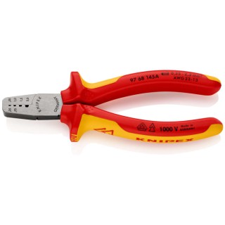 Knipex Crimp Tool for Wire Ferrules 0.25-2.5 mm², Compact 145mm Length, Vanadium Electric Steel 97 68 145 A