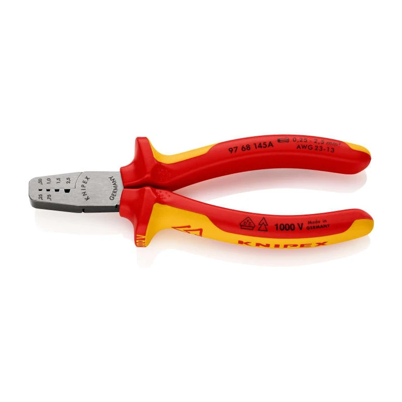 Knipex Crimp Tool for Wire Ferrules 0.25-2.5 mm², Compact 145mm Length, Vanadium Electric Steel 97 68 145 A