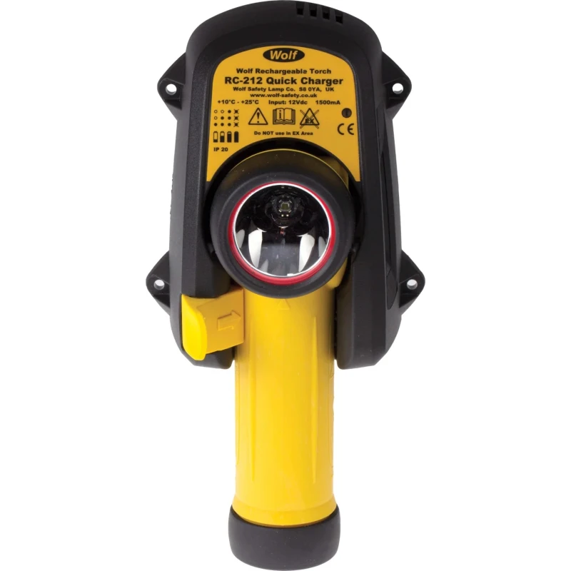 Wolf Safety IECEx ATEX Yellow LED Rechargeable Safety Torch 300 lm, 195 mm R-50H