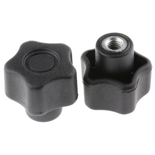 RS PRO Black Polypropylene Multiple Lobes Clamping Knob M6 Threaded Hole 28 mm Diameter 9 mm Thread Length 702-7594