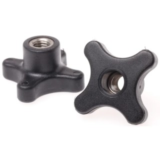RS PRO Black Polypropylene 4-Arm Clamping Knob M10 Threaded Through Hole 15mm Thread Length 50 mm Diameter 29mm 702-7765