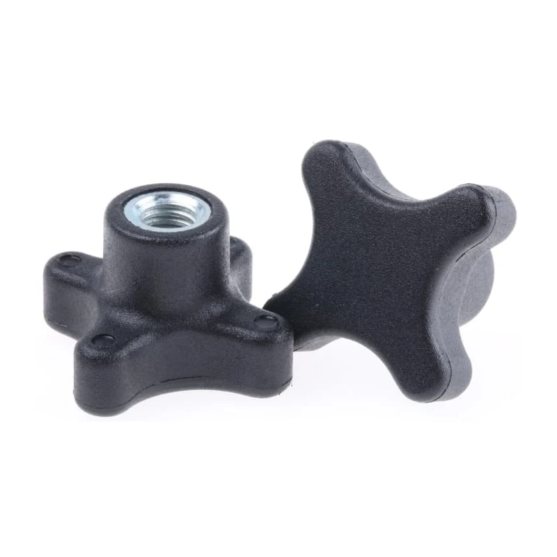 RS PRO Black Thermoplastic 4-Arm Clamping Knob, M8 Threaded Hole, 12mm Thread Length 702-7715