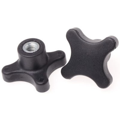 RS PRO Black Thermoplastic 4-Arm Clamping Knob M8 Threaded Hole 50 mm Diameter 15mm Thread Length 702-7718