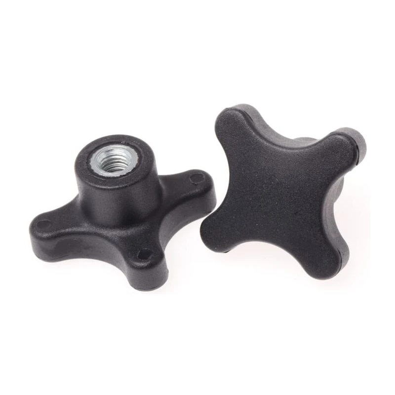 RS PRO Black Thermoplastic 4-Arm Clamping Knob M8 Threaded Hole 50 mm Diameter 15mm Thread Length 702-7718