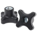 RS PRO Black Polypropylene 4-Arm Clamping Knob M8 Threaded Through Hole 702-7724