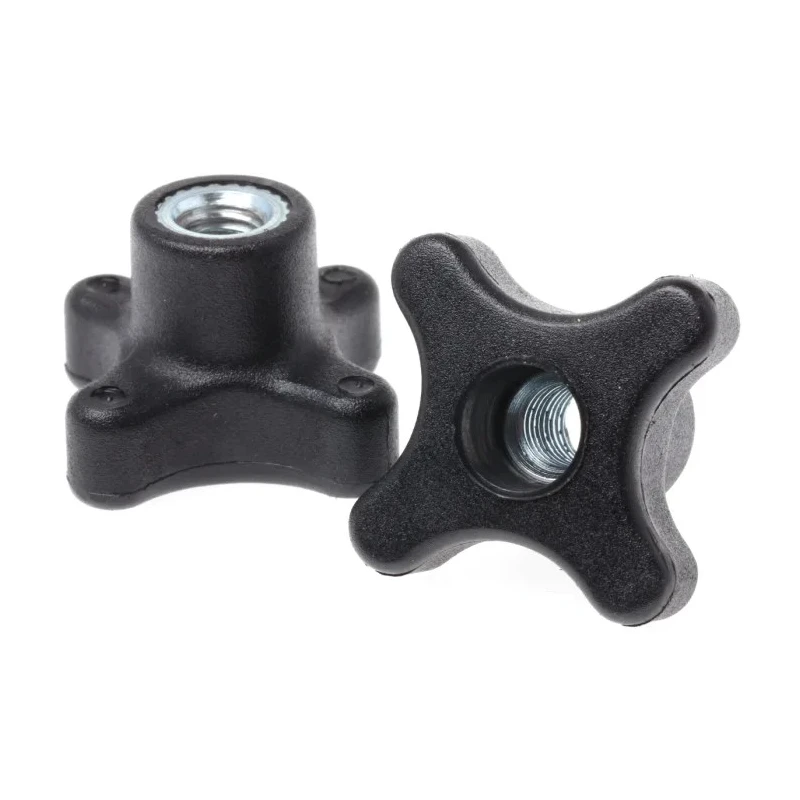 RS PRO Black Polypropylene 4-Arm Clamping Knob M8 Threaded Through Hole 702-7724