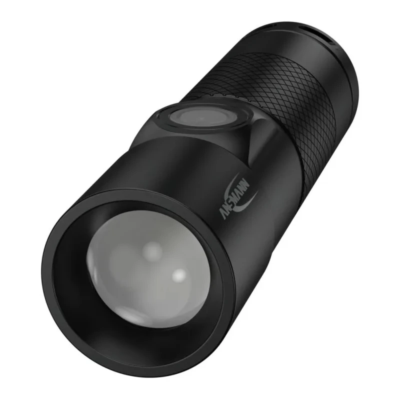 Ansmann Black Aluminium LED Torch Rechargeable 300 lm, USB Charging, IP54, 98.5 mm 1600-0247