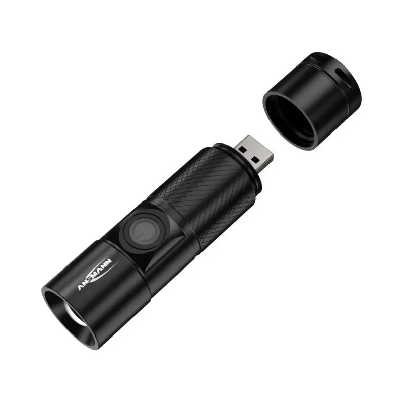 Ansmann Black Aluminium LED Torch Rechargeable 300 lm, USB Charging, IP54, 98.5 mm 1600-0247