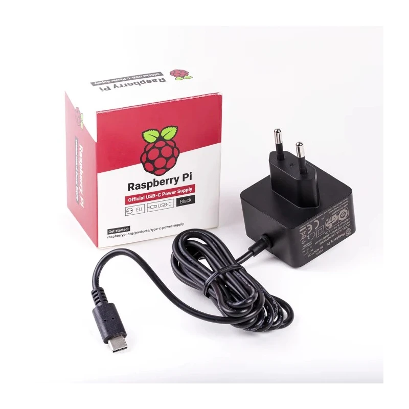 Raspberry Pi 5.1V 3A USB Type C Power Supply with EU Plug, 1.5 m Black Cable RPI4 PSU EU BLACK